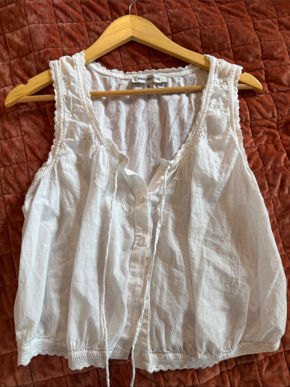 Urban Outfitters White Lace-Trim Button-Front Camisole